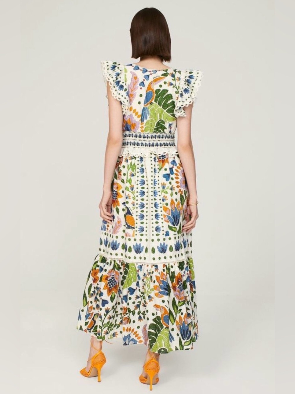 Farm Rio Floral Eyelet Ruffle Maxi Dress  Summer Garden Size XL NWT - Picture 2 of 8